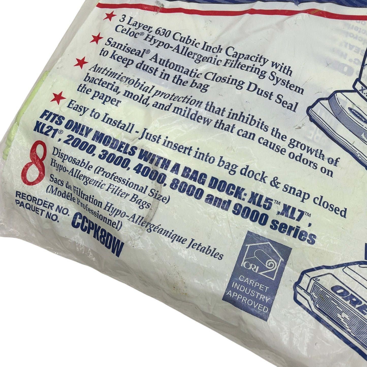 Oreck Type CC Hypo-Allergenic Vacuum Bags CCPK8DW – 6 Bags (Open Package)