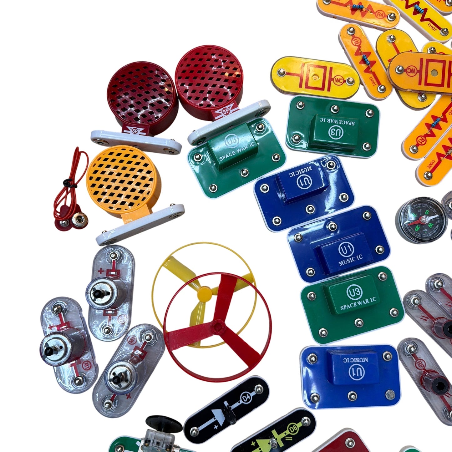 Elenco Snap Circuits Assorted Parts Lot U1 Music IC U3 Space War IC Speakers W/3