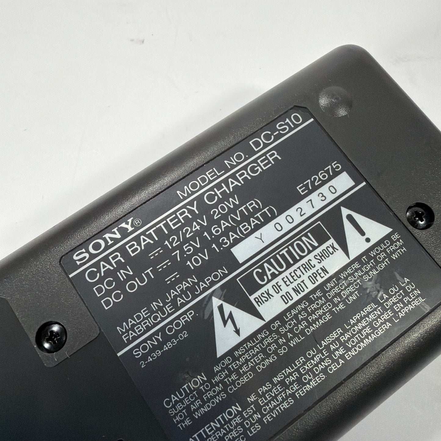 Sony DC-S10 Car Battery Charger for Video8 8mm Camcorders Tested Working