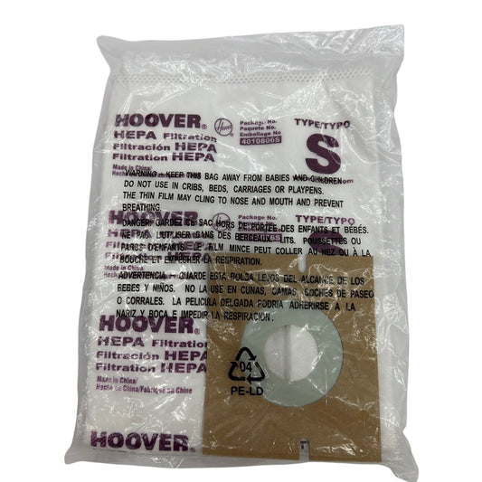 Hoover Type S HEPA Filtration Vacuum Bags 4010806S Sealed Pack