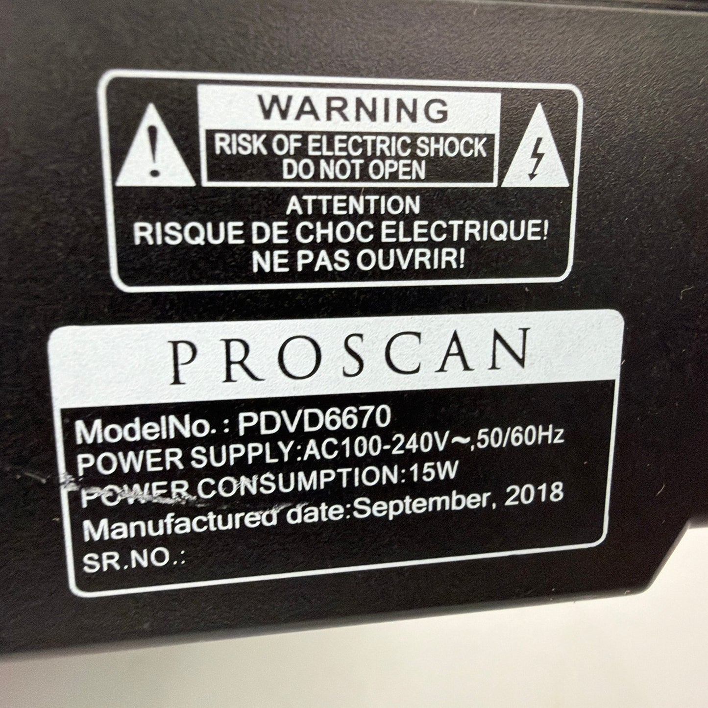 Proscan PDVD6670 DVD Player with HDMI USB Remote Power Cord and AV Cables