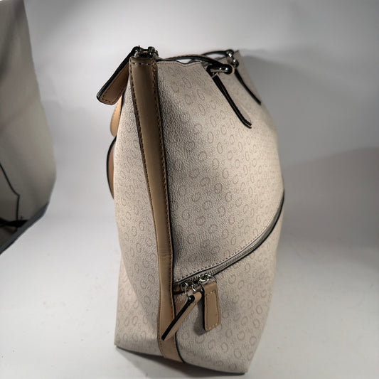 GUESS Beige Logo Tote Handbag With Zip Base Approx 18x12x6 in