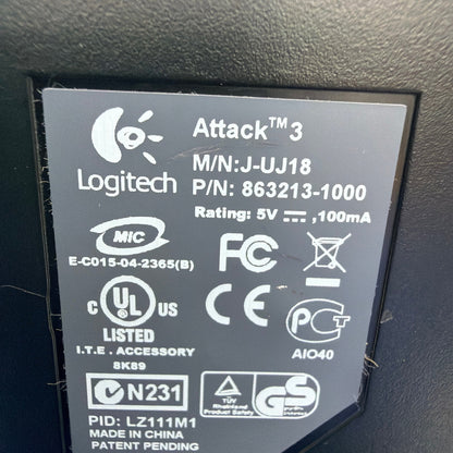 Logitech Attack 3 USB Flight Joystick Controller J-UJ18 (P/N 863213-1000)
