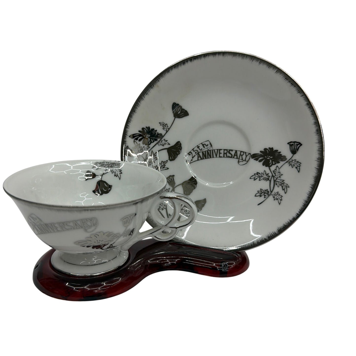 Norcrest Japan 25th Anniversary Teacup and Saucer Set C-195 with Roberts Twin