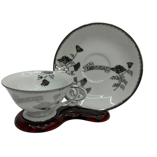 Norcrest Japan 25th Anniversary Teacup and Saucer Set C-195 with Roberts Twin