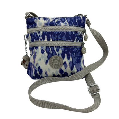 Kipling Small Blue White Print Crossbody Bag With Monkey Keychain