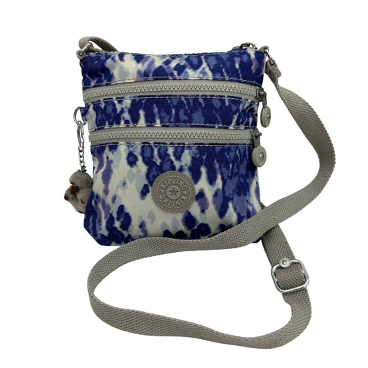 Kipling Small Blue White Print Crossbody Bag With Monkey Keychain