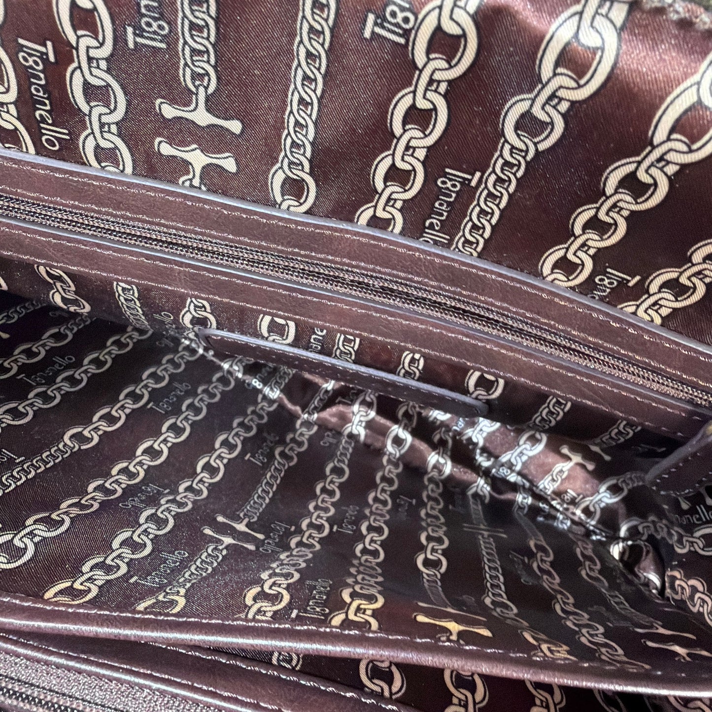 Tignanello Two-Tone Leather Satchel Handbag Brown 14x5x9