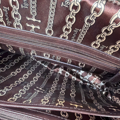 Tignanello Two-Tone Leather Satchel Handbag Brown 14x5x9