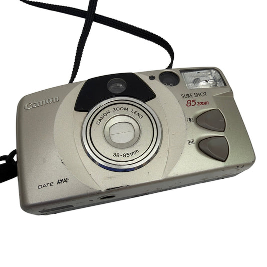 Canon Sure Shot 85 Zoom 35mm Film Point & Shoot Camera Silver Black For Parts