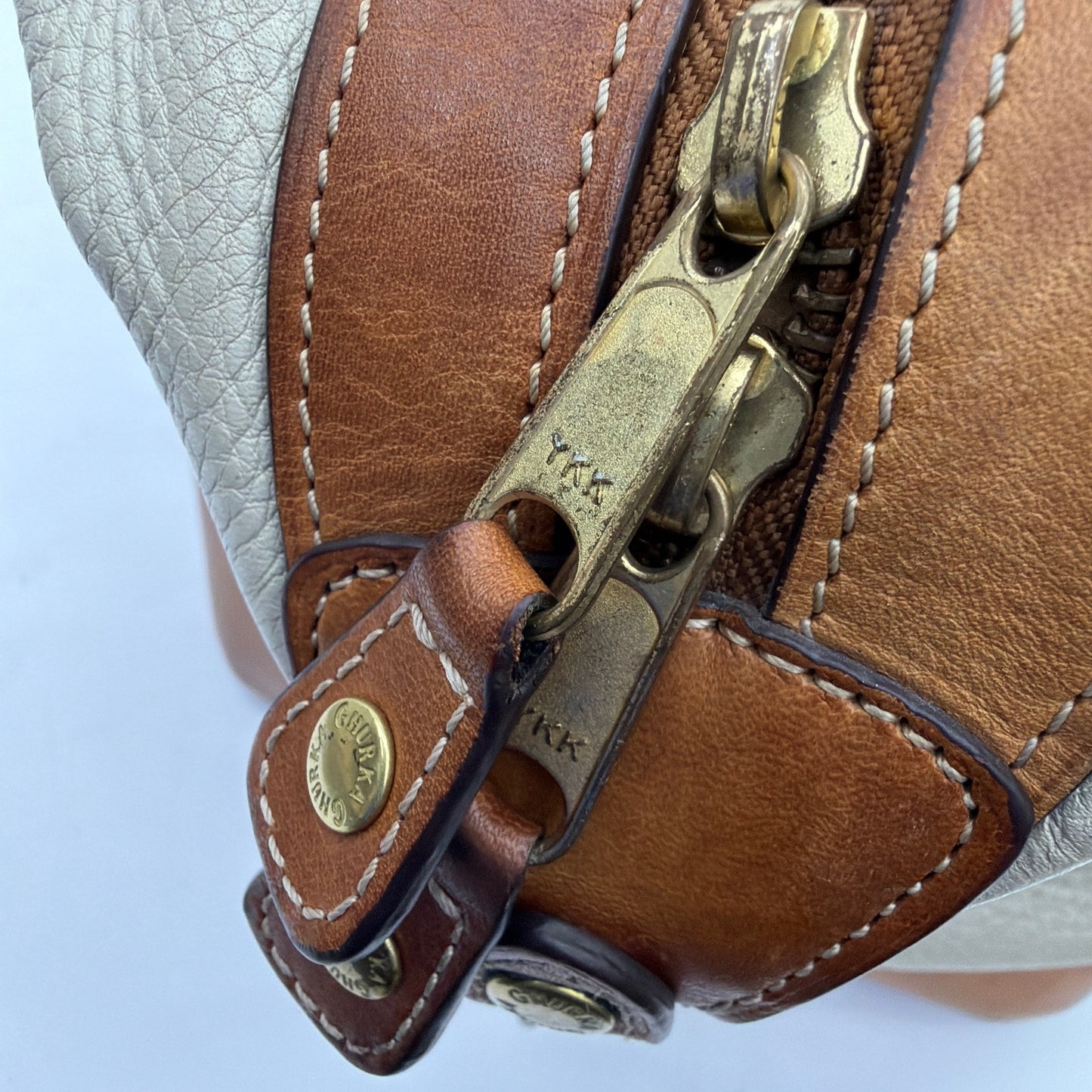 Ghurka Cavalier II No. 97 Weekender Duffel Bag Cream Leather Tan Trim