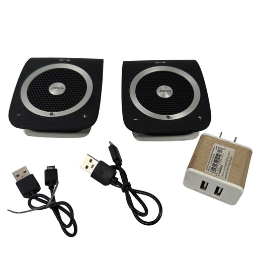 Lot of 2 Jabra Tour HFS101 Car Speakerphones with USB Cables and Dual USB Wall