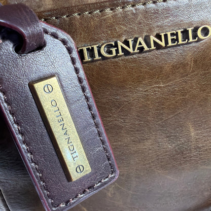 Tignanello Two-Tone Leather Satchel Handbag Brown 14x5x9