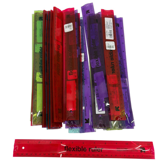 Lot of 30 Flexible Plastic 12" Rulers – Assorted Colors