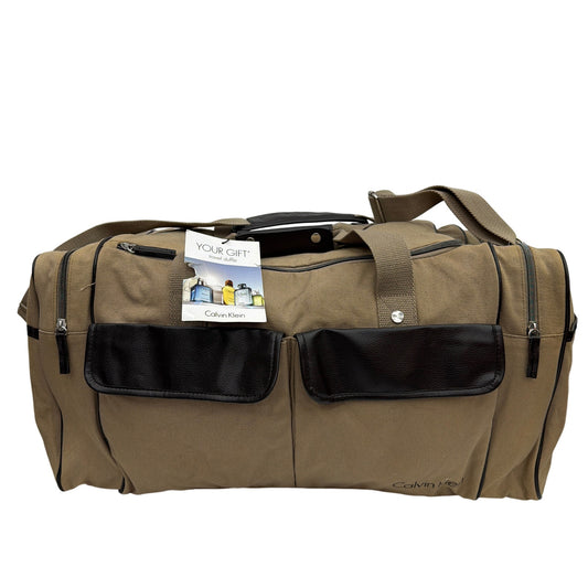 Calvin Klein Tan Canvas Travel Duffle Bag with Black Trim Gift With Purchase