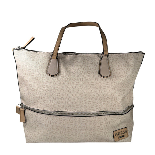 GUESS Beige Logo Tote Handbag With Zip Base Approx 18x12x6 in