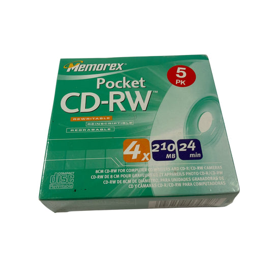 Memorex Pocket CD-RW Mini Discs 8cm 210MB 24min 4X 5-Pack Sealed