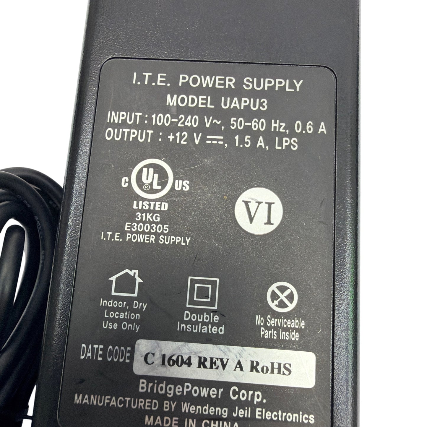Samsung UAPU3 12V 1.5A I.T.E. AC/DC Power Supply Adapter w/ Power Cord