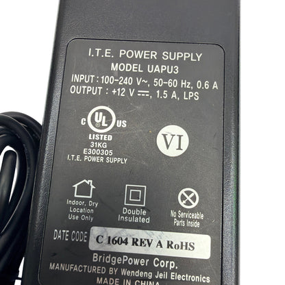 Samsung UAPU3 12V 1.5A I.T.E. AC/DC Power Supply Adapter w/ Power Cord