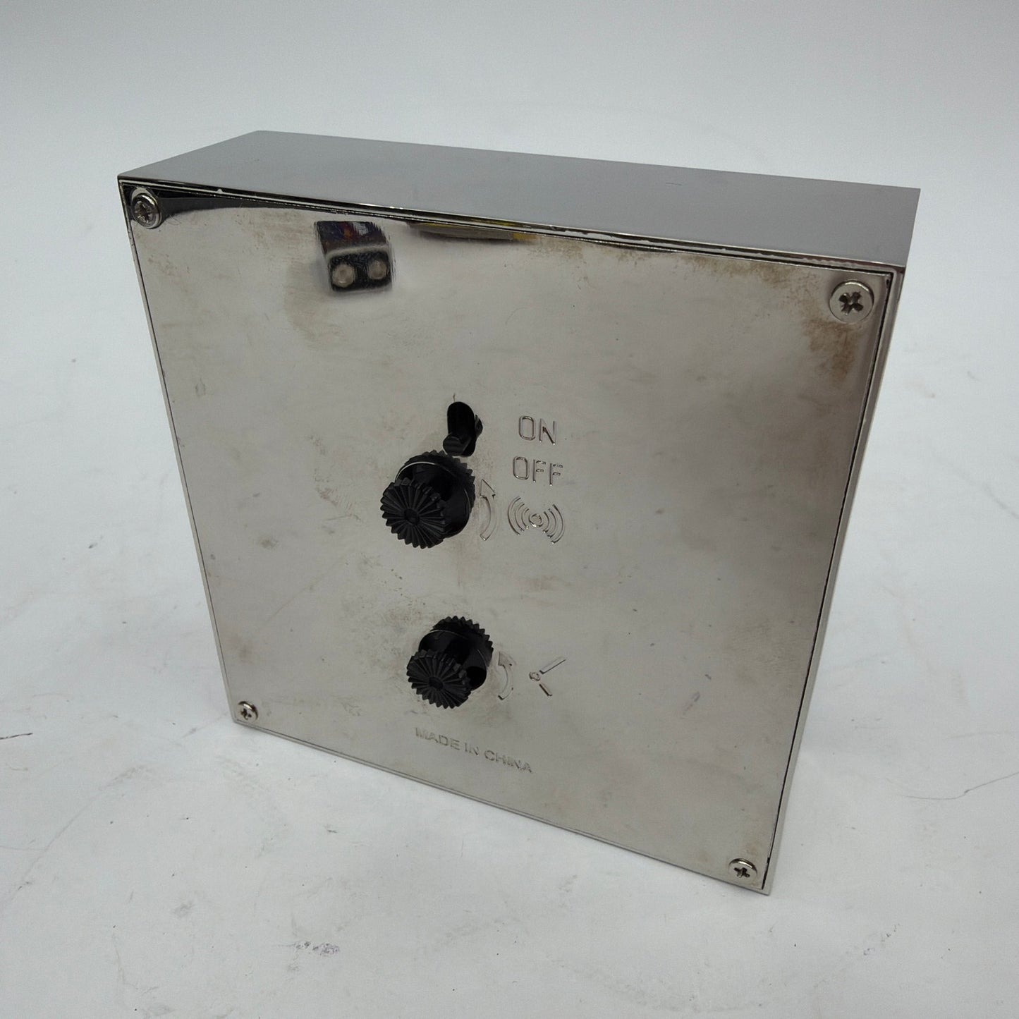 Restoration Hardware Chrome Desk Alarm Clock 4in Square Tested Working