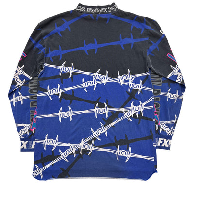 Fox Racing "Image" Graphic Jersey Shirt Blue/Black Barbed Wire Print Size L