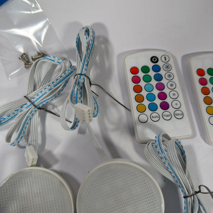 6 RGB LED Puck Lights Under Cabinet Kit w/ 2 Remotes & 2 Power Adapters Tested