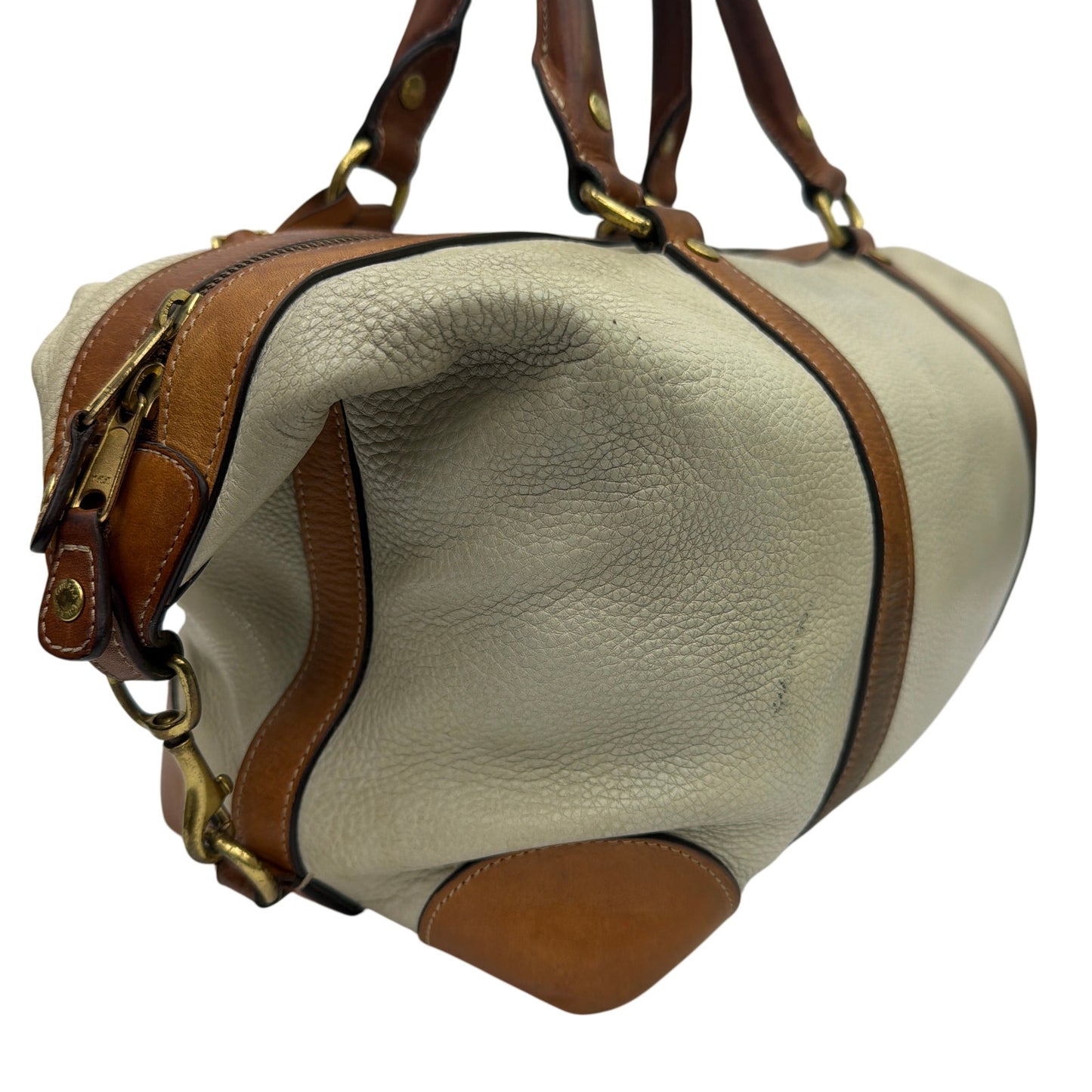 Ghurka Cavalier II No. 97 Weekender Duffel Bag Cream Leather Tan Trim