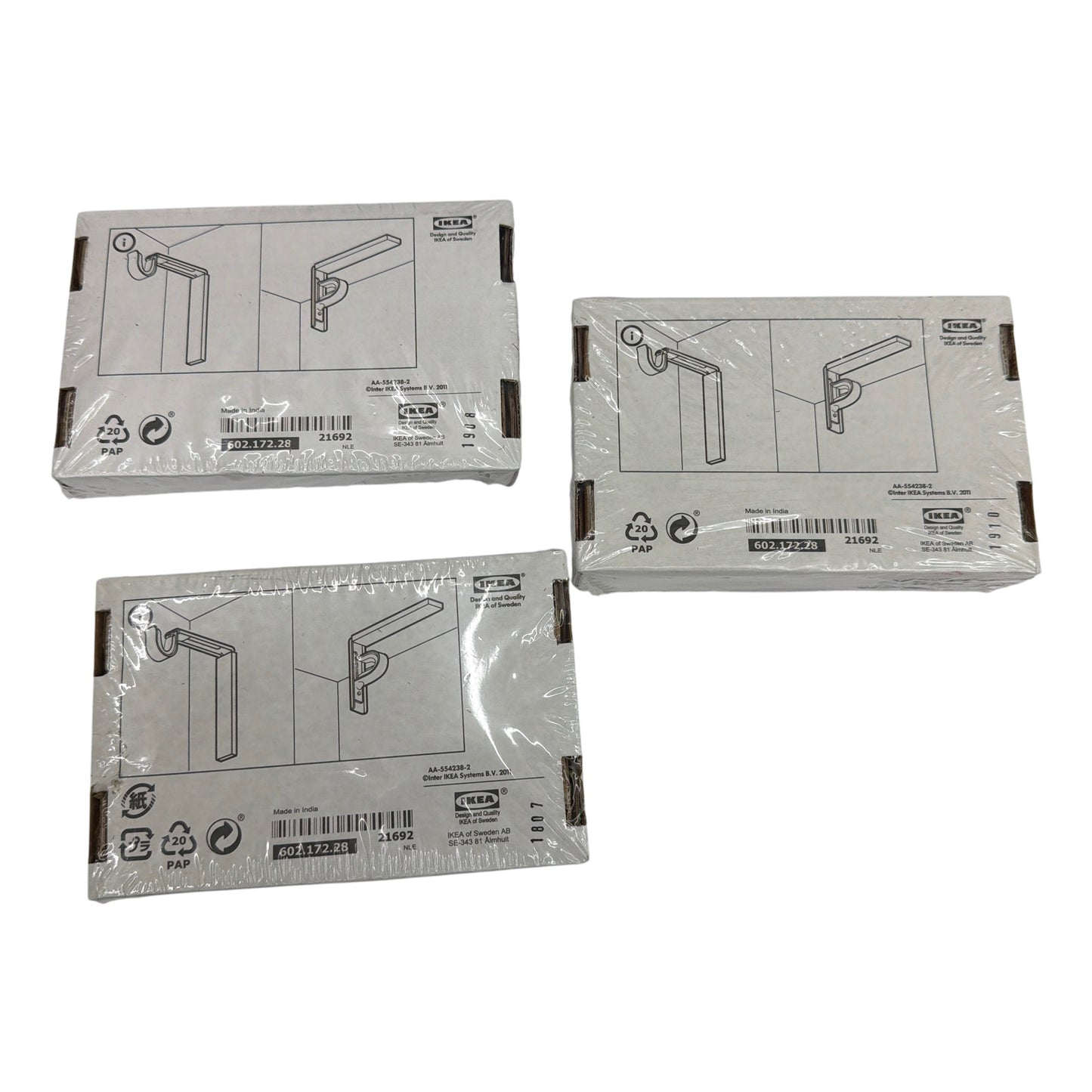 Lot of 3 IKEA BETYDLIG Wall/Ceiling Curtain Rod Brackets Black 602.172.28