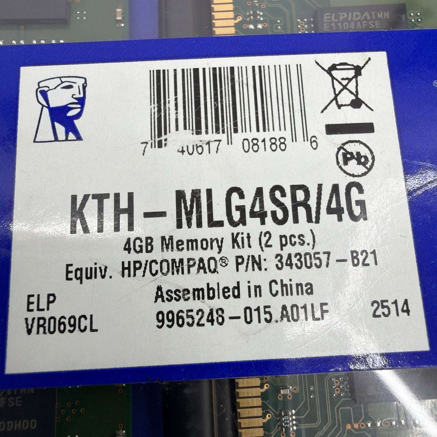 Kingston KTH-MLG4SR/4G 4GB (2x2GB) DDR2-400 PC2-3200 ECC Registered Server RAM