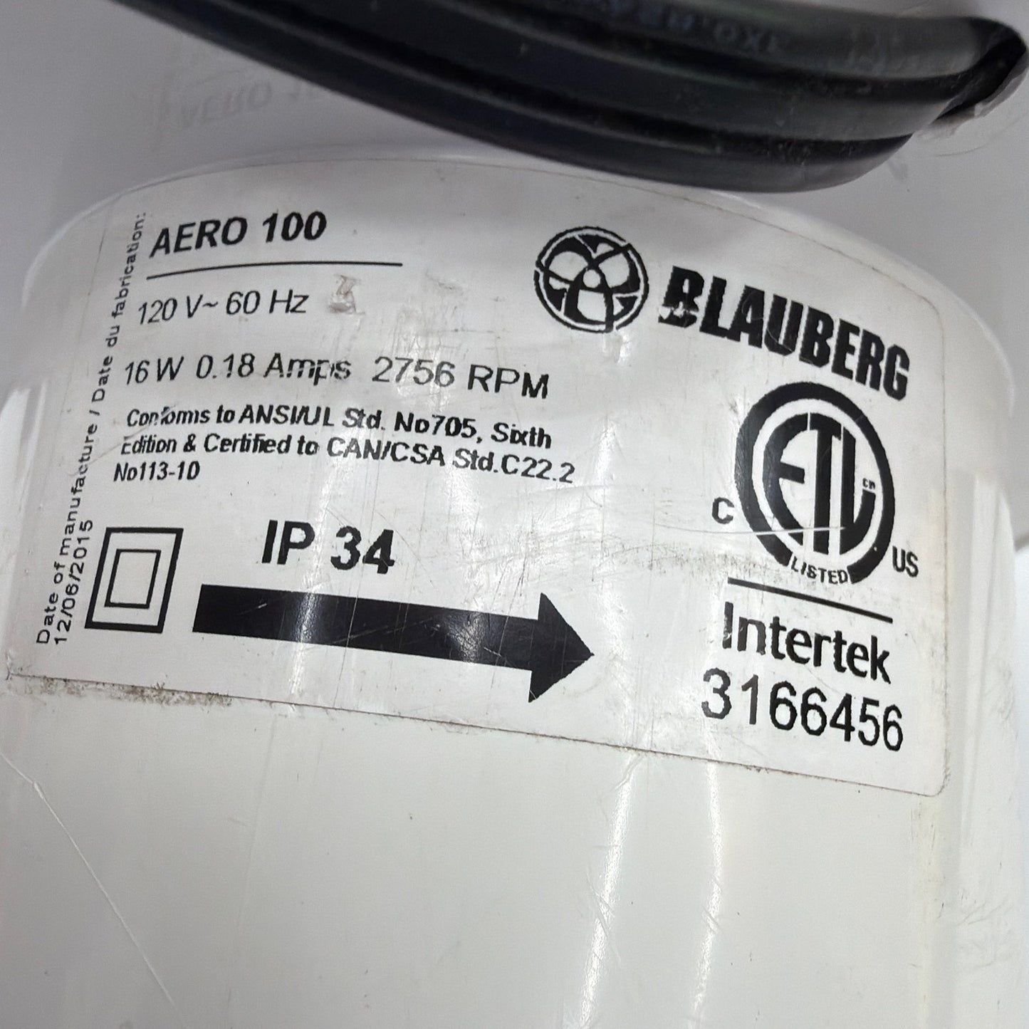 Blauberg Aero 100 100mm 120V Exhaust Vent Fan White