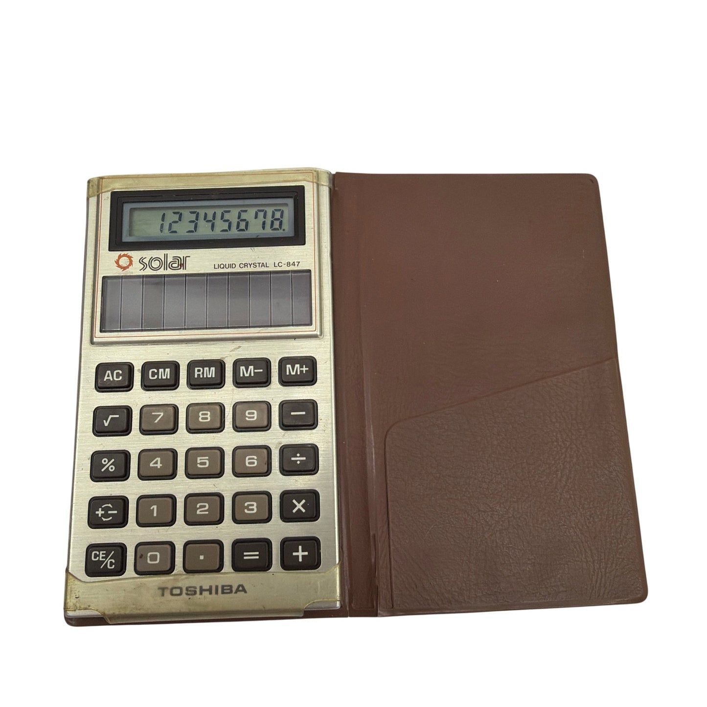 Toshiba LC-847 Solar Liquid Crystal Pocket Calculator With Brown Case Tested