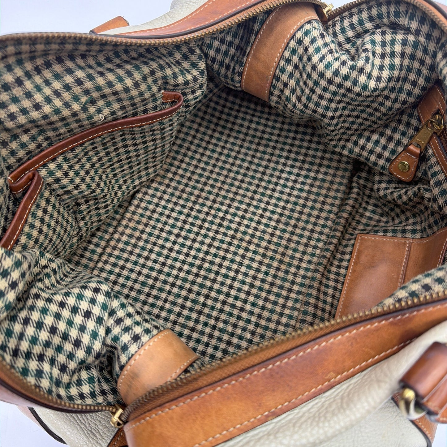 Ghurka Cavalier II No. 97 Weekender Duffel Bag Cream Leather Tan Trim