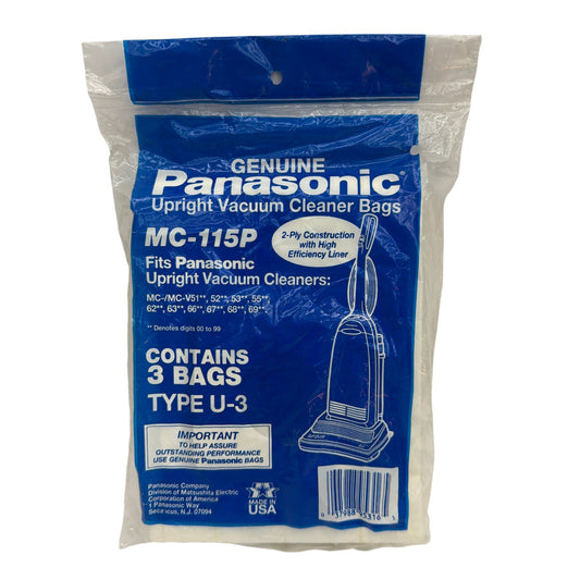 Panasonic MC-115P Upright Vacuum Cleaner Bags Type U-3 3-Pack Genuine OEM