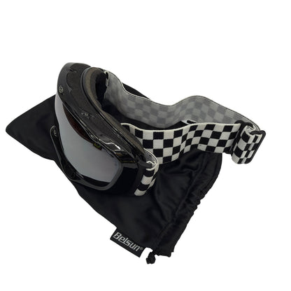 Belsun Youth Ski/Snowboard Goggles Black Frame Checkered Strap w/ Pouch