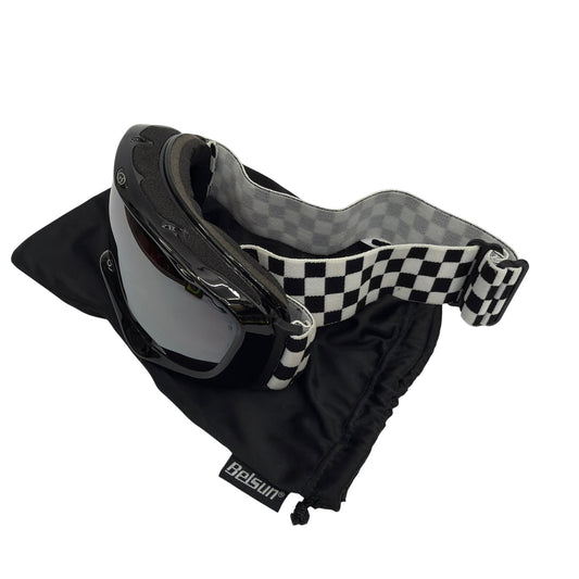 Belsun Youth Ski/Snowboard Goggles Black Frame Checkered Strap w/ Pouch