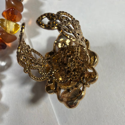 Avon Beaded Chain Medallion 3-Piece Jewelry Gift Set Brown Necklace Ring