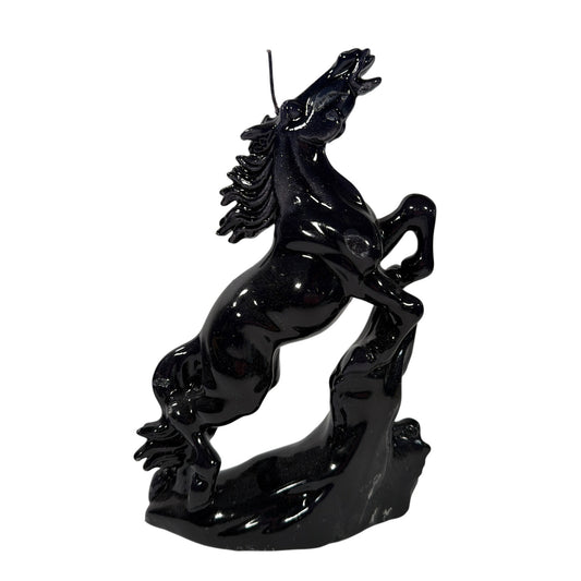 Black Rearing Horse Candle Figurine 11 x 7 x 4 in