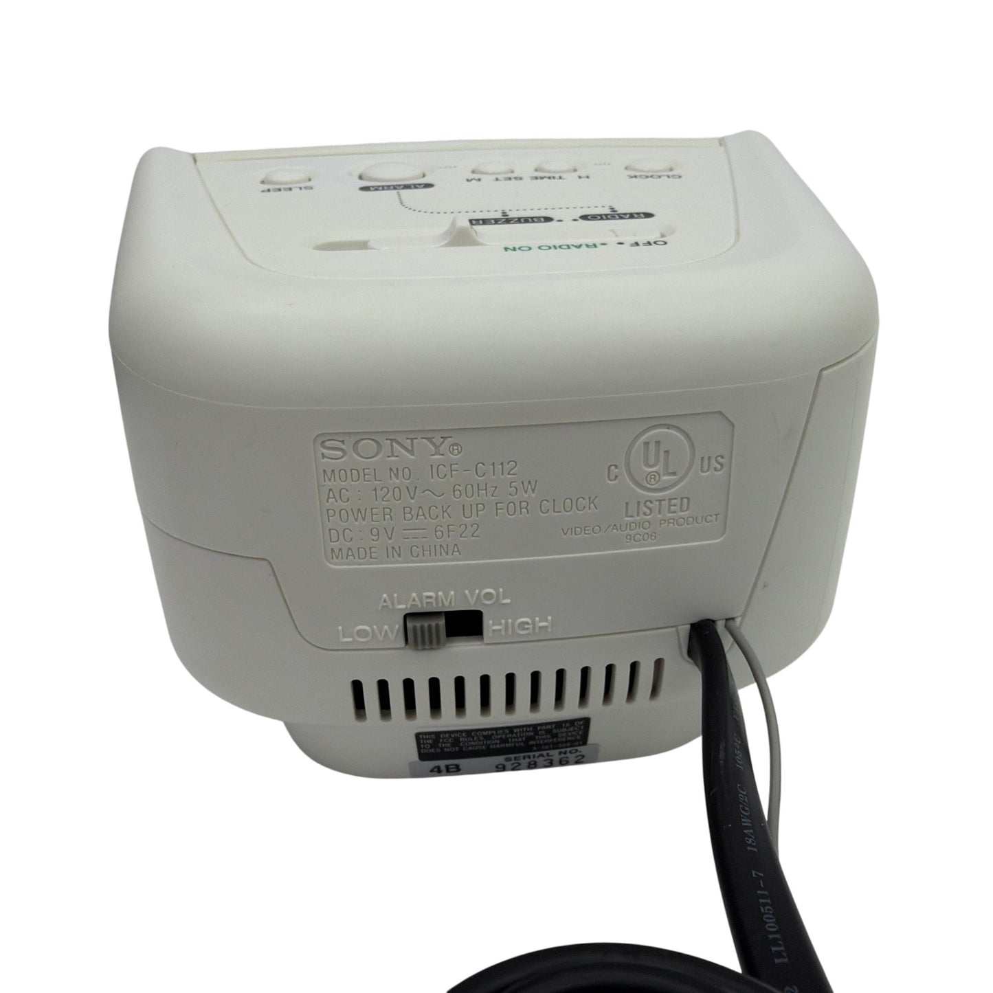 Sony Dream Machine ICF-C112 AM/FM Alarm Clock Radio White