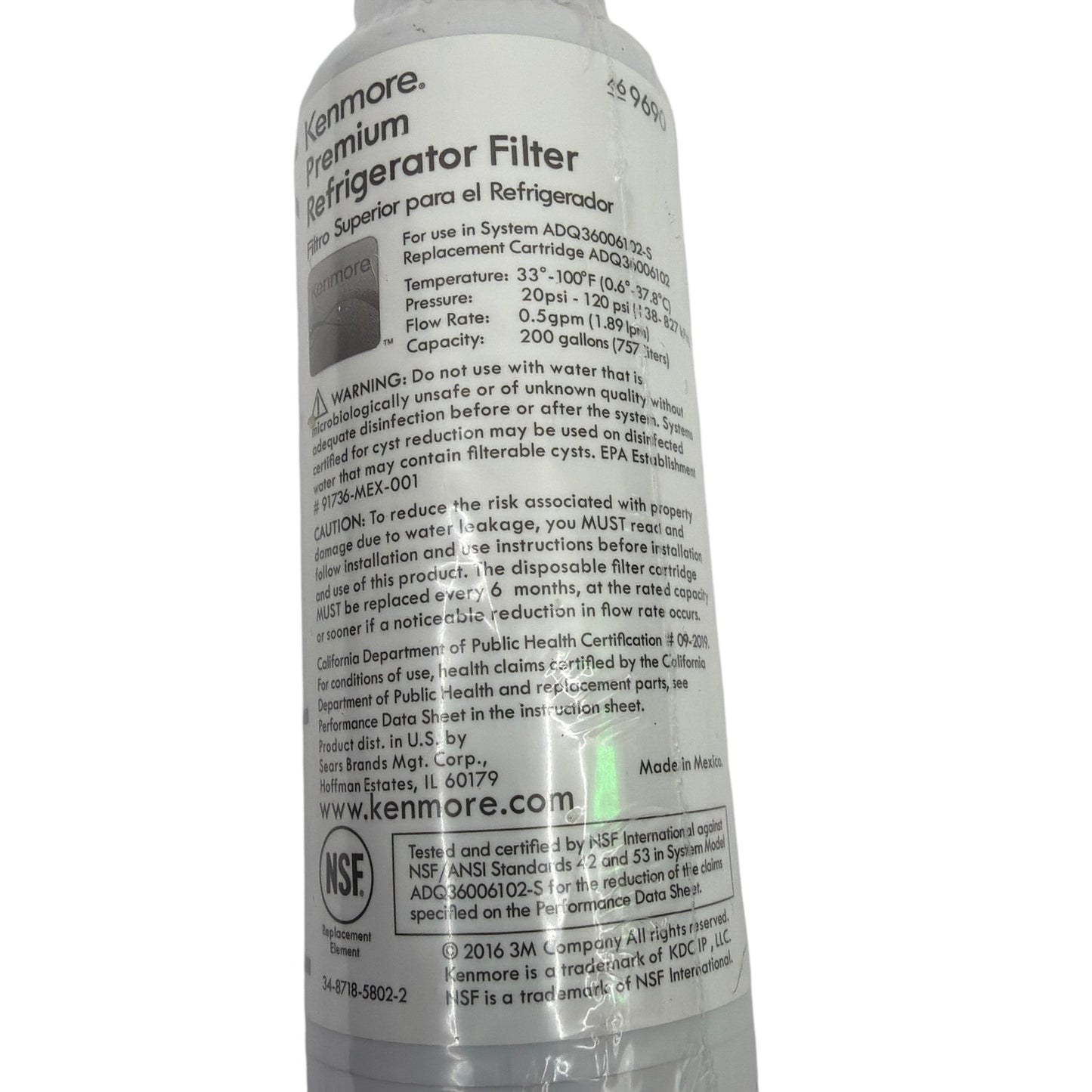 Kenmore Premium Refrigerator Water Filter 469690 ADQ36006102