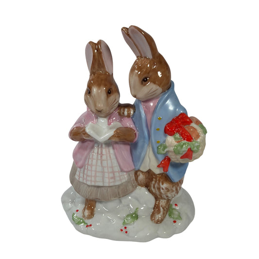 Schmid Rabbits in the Snow Porcelain Figurine Lamp 1989 Corded Tested Working