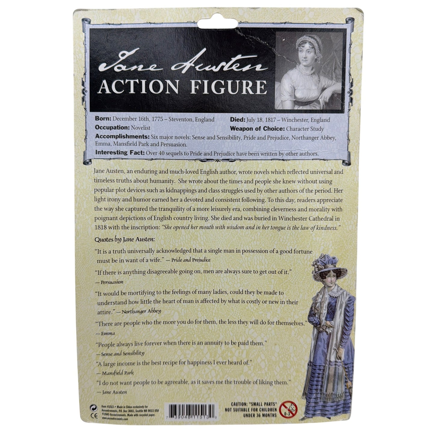 Accoutrements Jane Austen Action Figure w/ Writing Desk & Quill