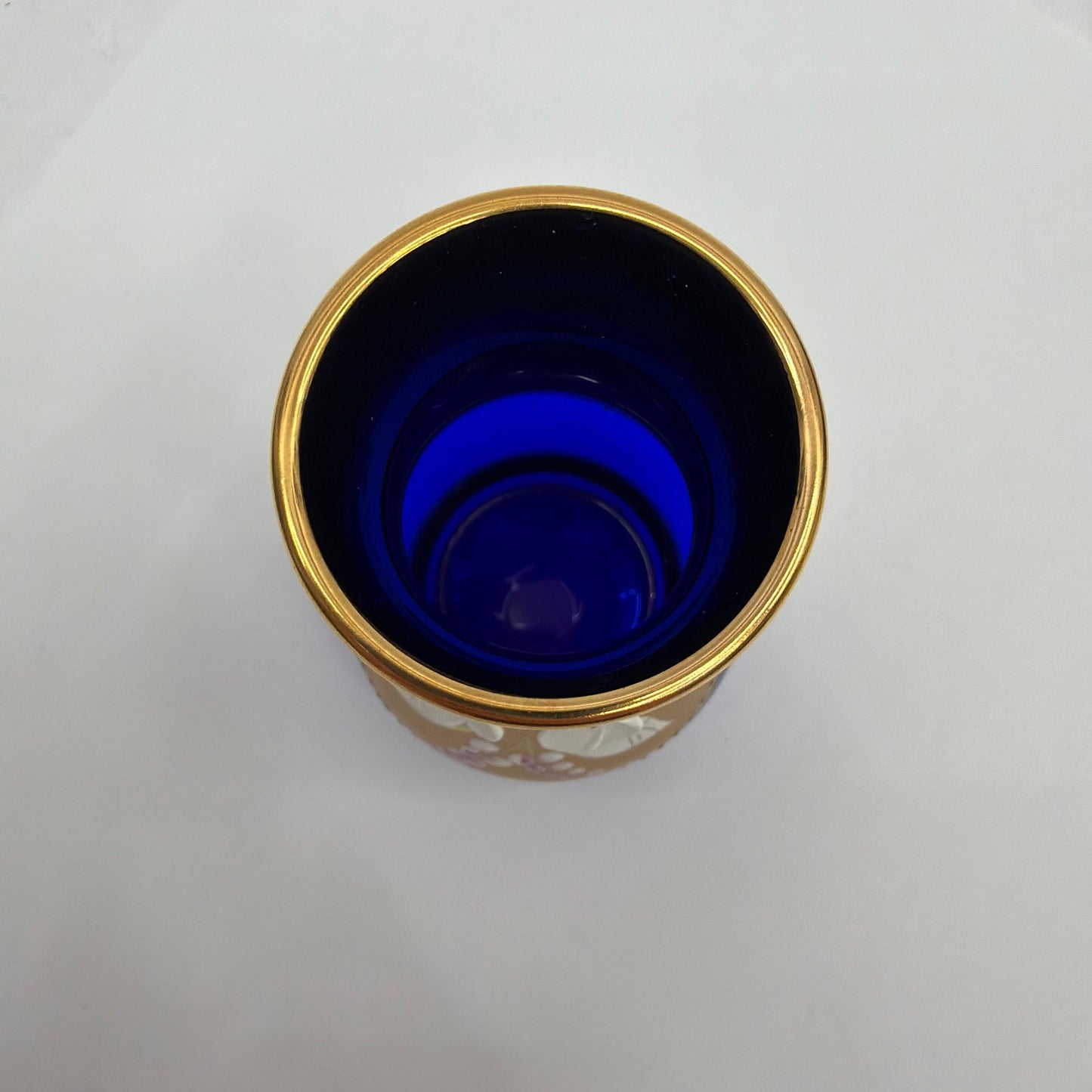 Bohemia Glass Czechoslovakia Cobalt Blue Gold Enamel Floral Bud Vase 3.5 in