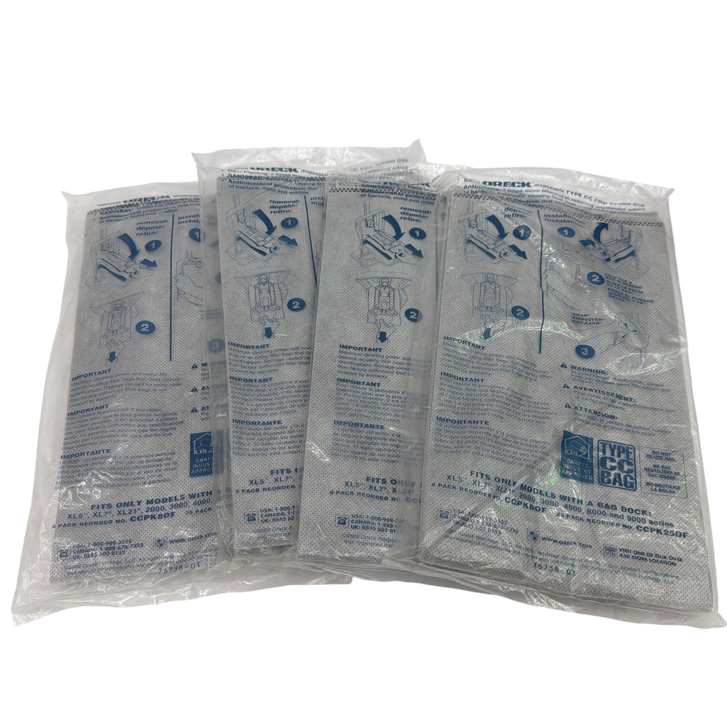 Oreck Type CC Vacuum Bags (Lot of 4) — Genuine SaniSeal for XL/Bag Dock Models