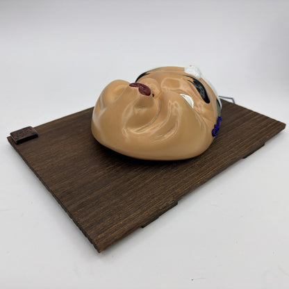 Japanese Hyottoko Comic Mask Wall Hanging on Wooden Plaque