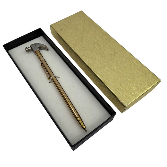 USA-Marked Hammer Shape Ballpoint Pen, Gold/Silver Tone with Box