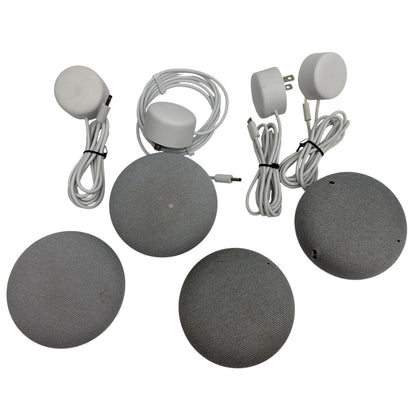 Lot of 4 Google Home Mini Smart Speakers Mixed Models Micro-USB and Barrel Power