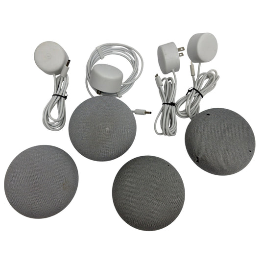 Lot of 4 Google Home Mini Smart Speakers Mixed Models Micro-USB and Barrel Power