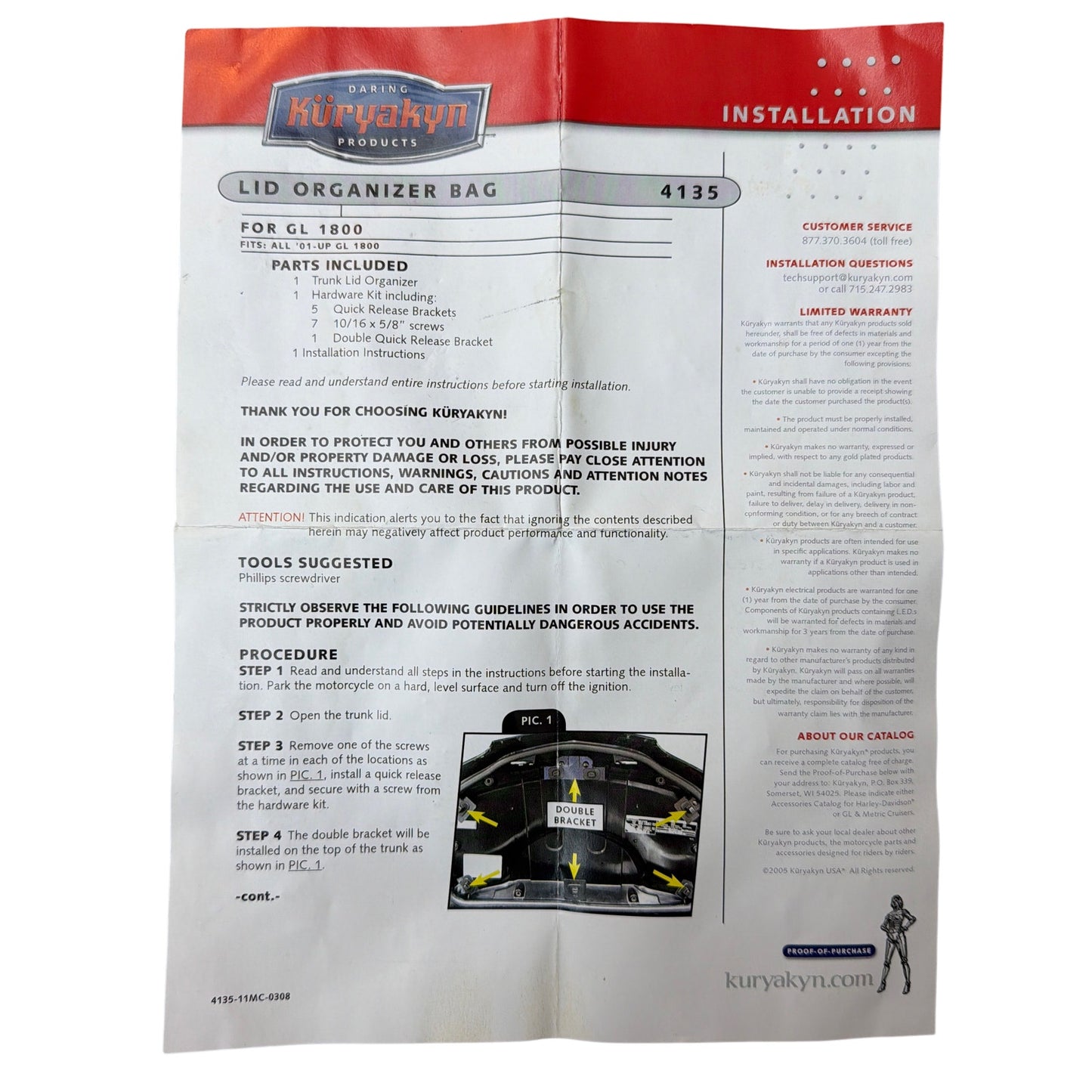 Kuryakyn Lid Organizer Bag 4135 for Honda Gold Wing GL1800 Trunk