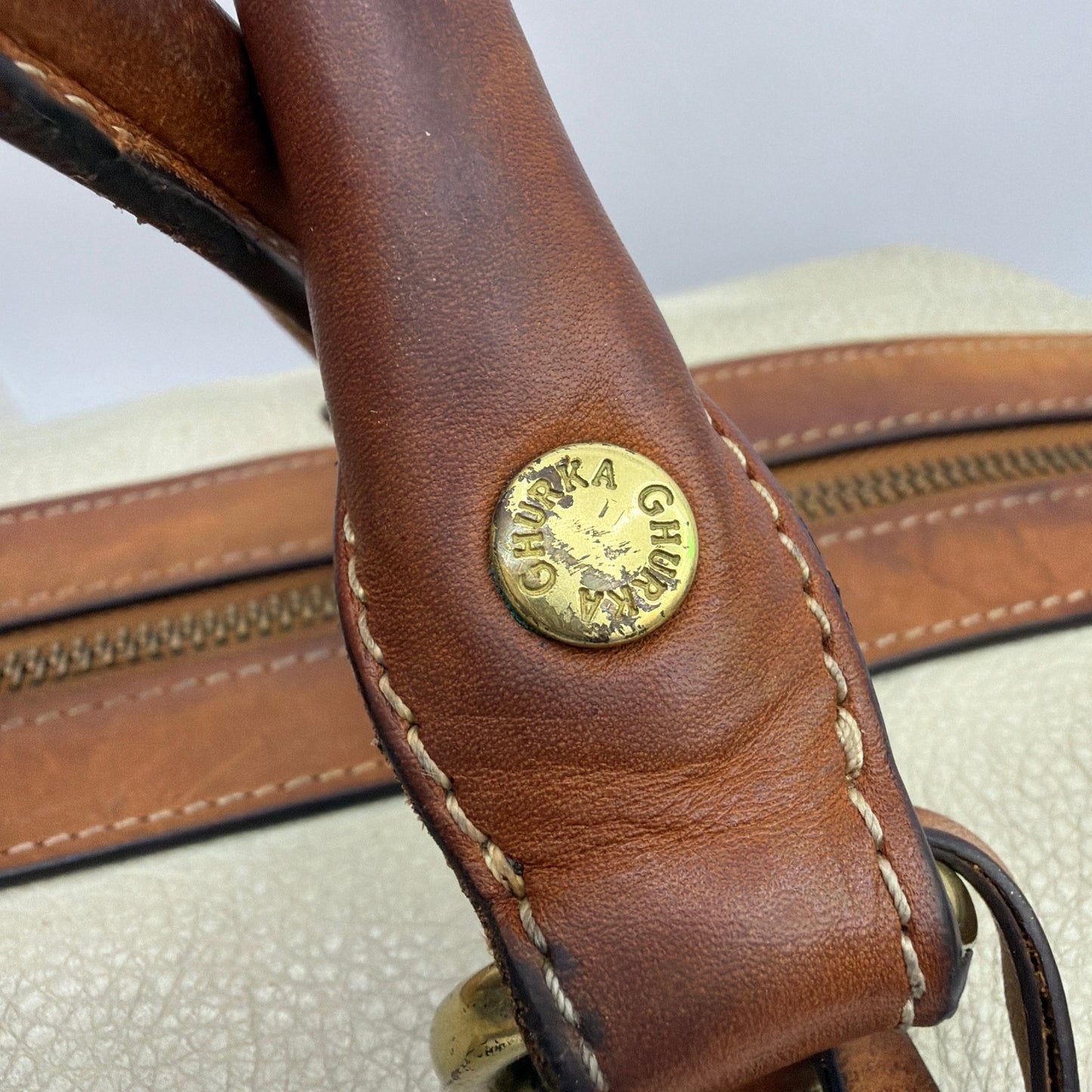 Ghurka Cavalier II No. 97 Weekender Duffel Bag Cream Leather Tan Trim