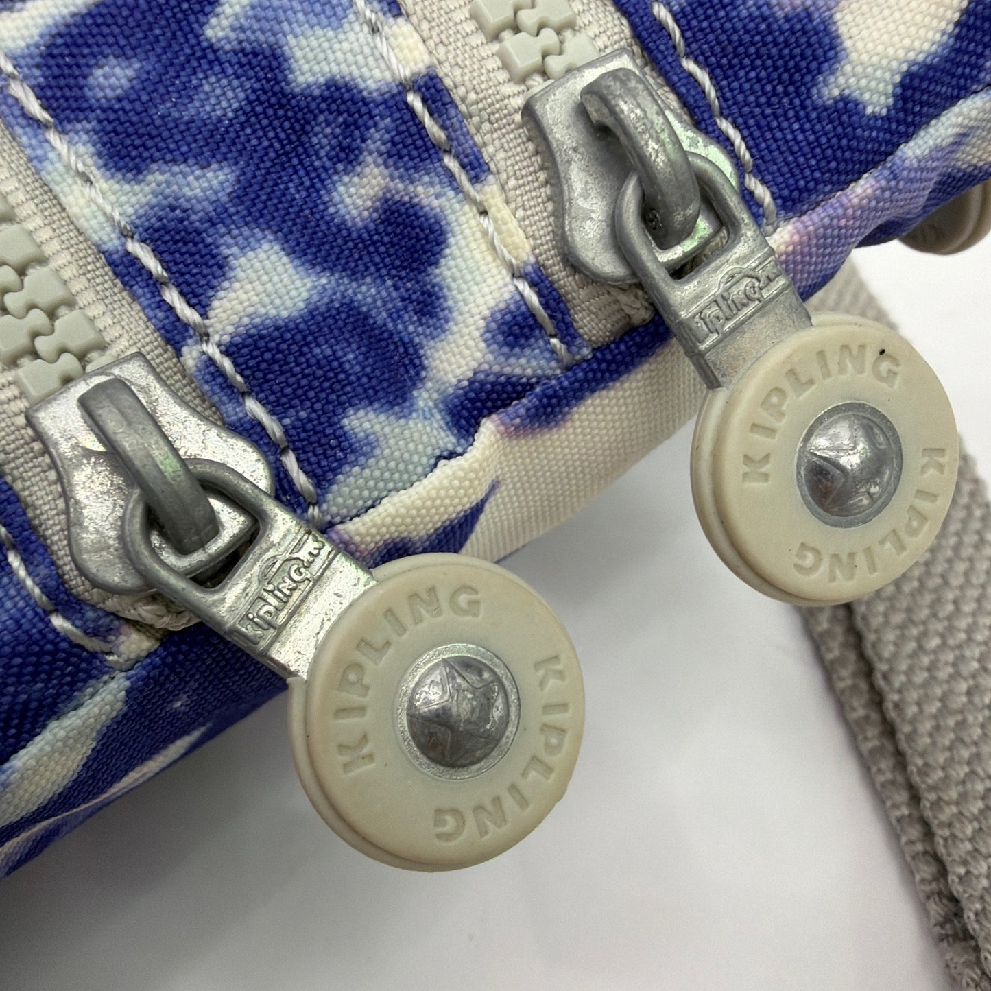 Kipling Small Blue White Print Crossbody Bag With Monkey Keychain